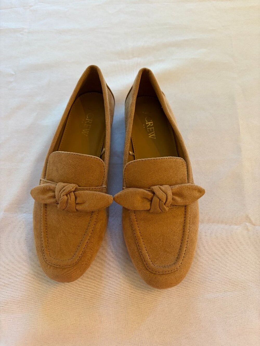 J Crew Camel Colored Loafers with bow size 5
